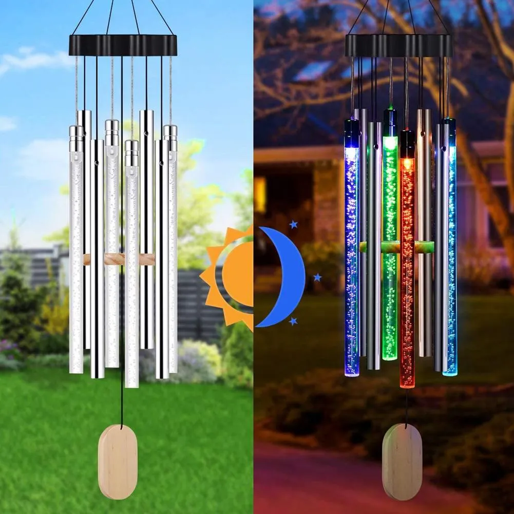 פעמון רוח עם תאורה לד סולארית צבעונית לגינה ומרפסת
