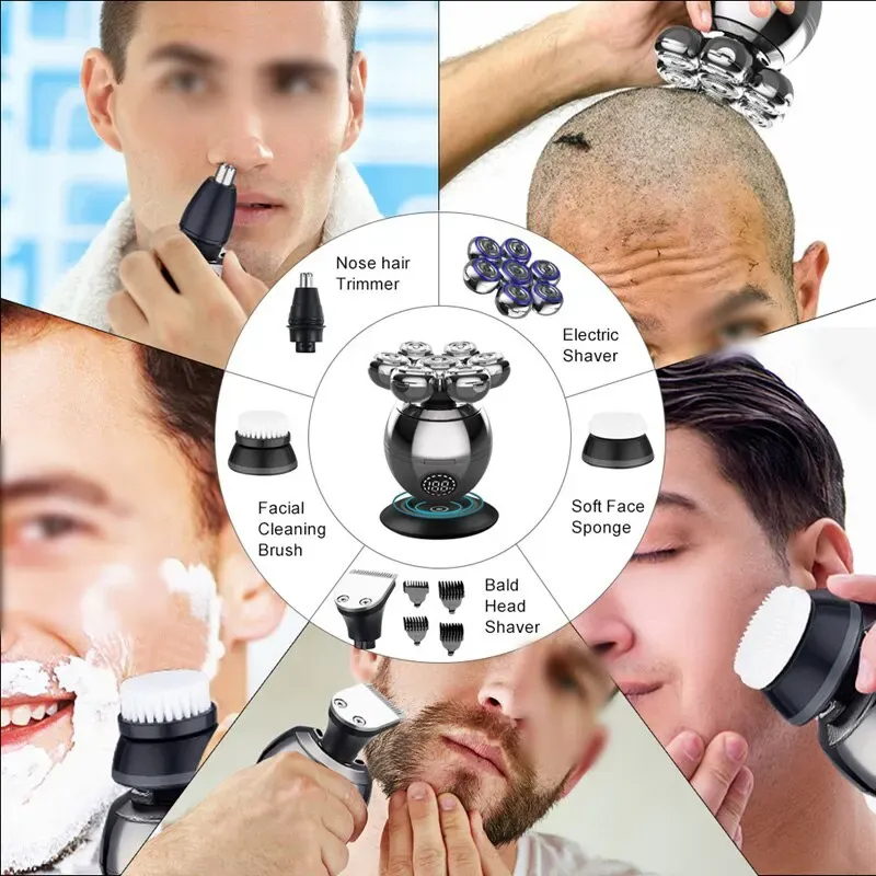 מכונת גילוח לקרחת ופנים עם 7 ראשים צפים עמידה במים – תמונה 7