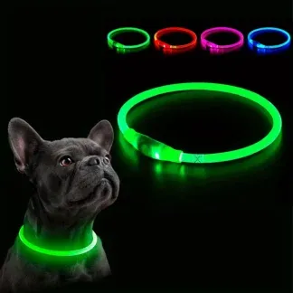 קולר LED מואר לכלב נטען USB – ניתן להתאמה במגוון צבעים
