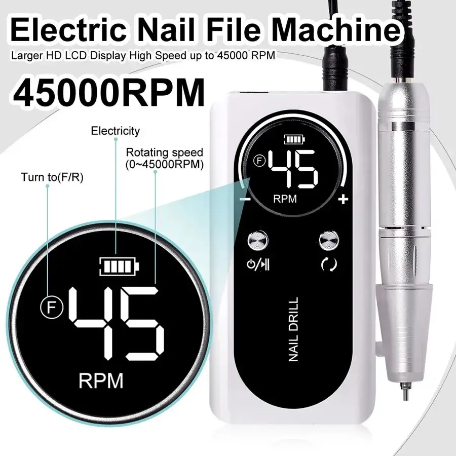⁦מכשיר שיוף ציפורניים מקצועי 45000RPM נטען ושקט⁩ – תמונה ⁦2⁩
