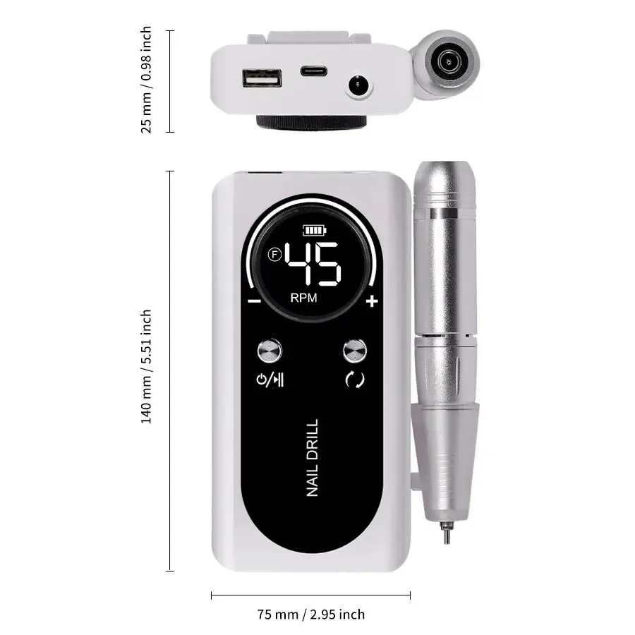⁦מכשיר שיוף ציפורניים מקצועי 45000RPM נטען ושקט⁩ – תמונה ⁦6⁩