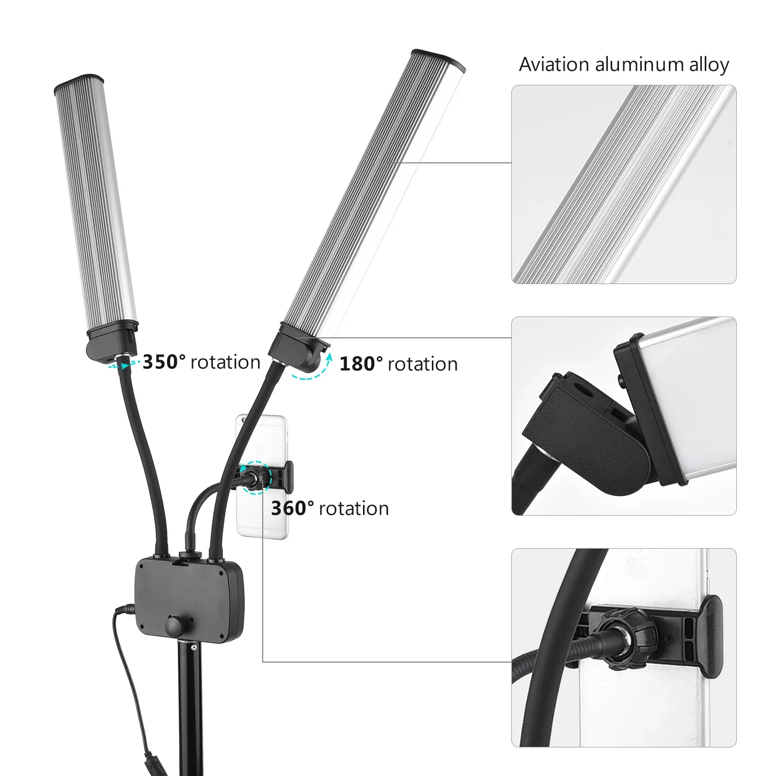 ⁦מחזיק טלפון עם תאורה, 2 זרועות LED ו-3 מצבים⁩ – תמונה ⁦4⁩