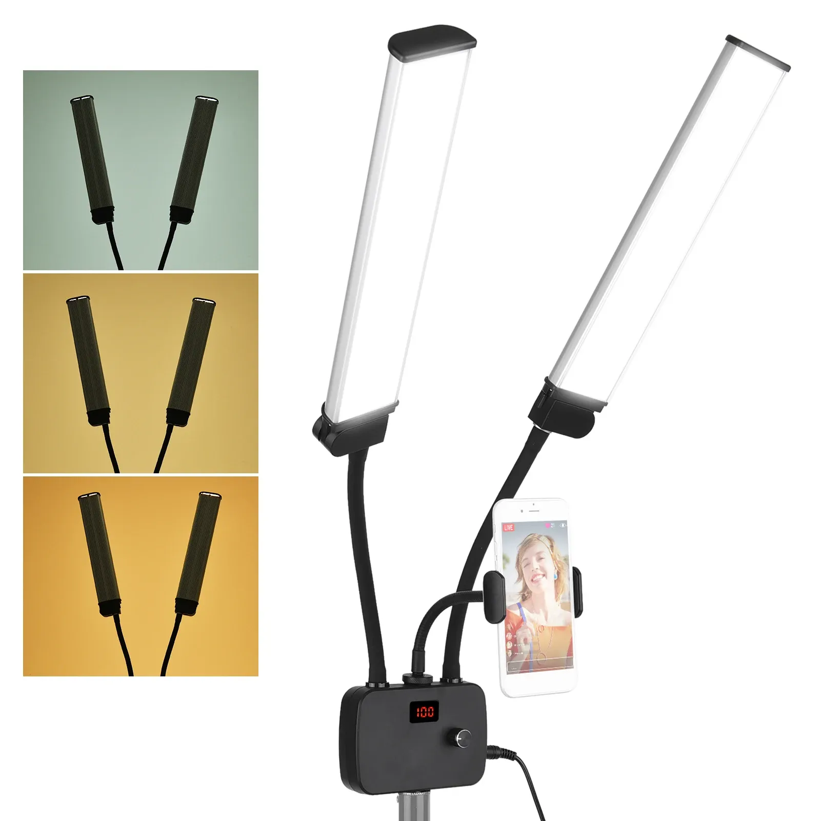 מחזיק טלפון עם תאורה, 2 זרועות LED ו-3 מצבים