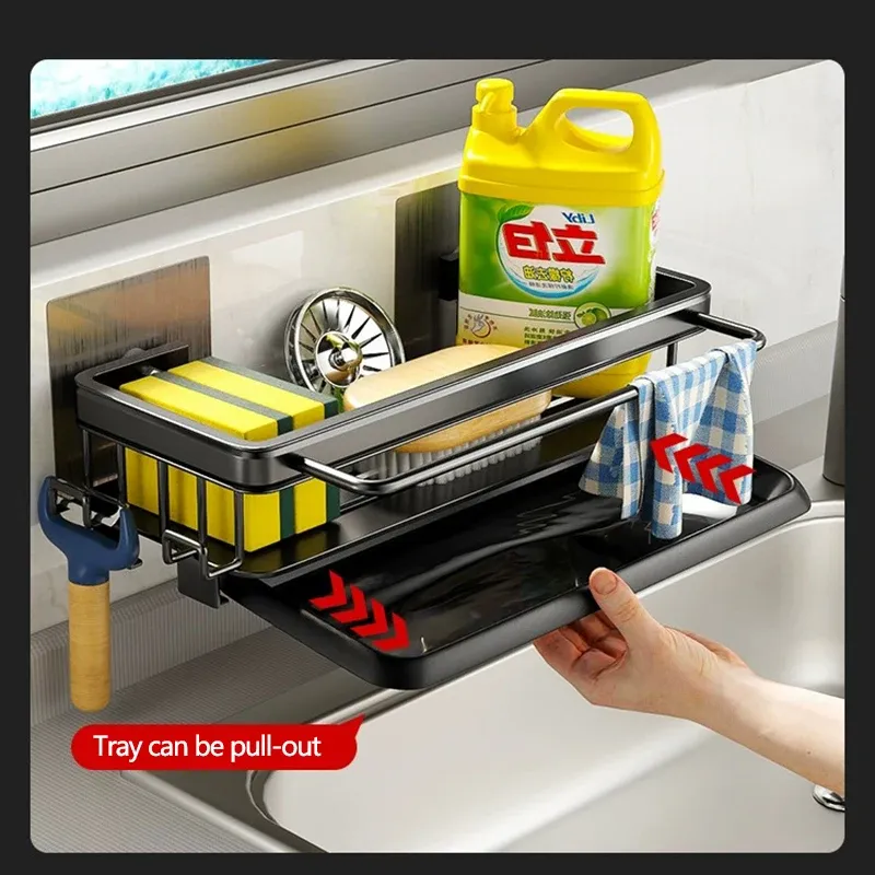 ⁦מתקן ספוגים לכיור דביק לקיר ללא קידוח לאחסון סבון⁩ – תמונה ⁦3⁩