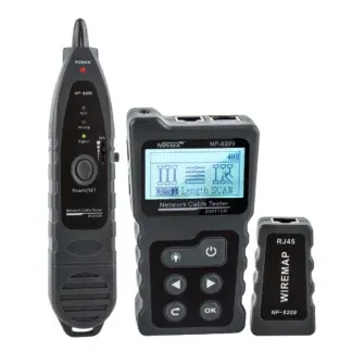ערכה לבדיקת רשת עם מסך LCD, מד אורך כבלים ופנס