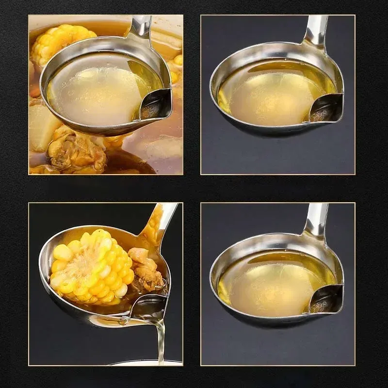 ⁦מצקת מסננת נירוסטה להפרדת רטבים, שומן ונוזלים במטבח⁩ – תמונה ⁦4⁩