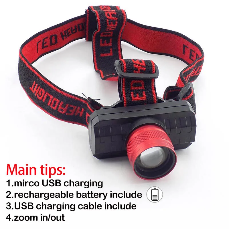 פנס ראש נטען באמצעות USB עם רצועה מתכווננת ועמידות למים – תמונה 4