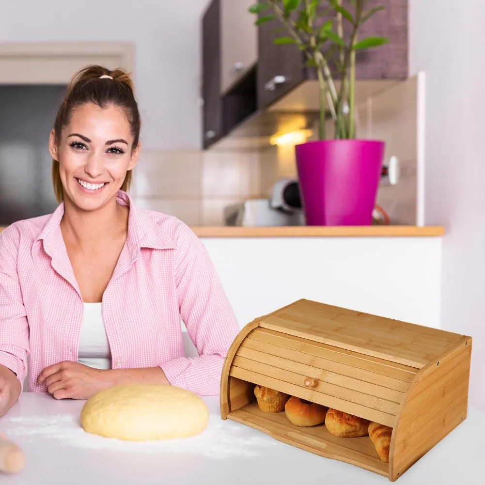 קופסת אחסון לחם מעץ עם מכסה למטבח נקי ומסודר – תמונה 3