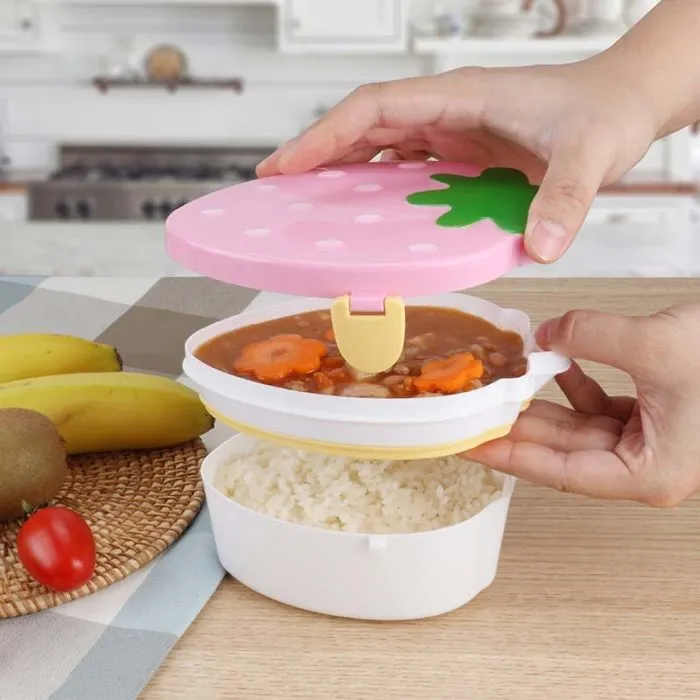 ⁦קופסת אוכל בצורת תות לילדים עם כפית ומזלג כלולים⁩ – תמונה ⁦4⁩