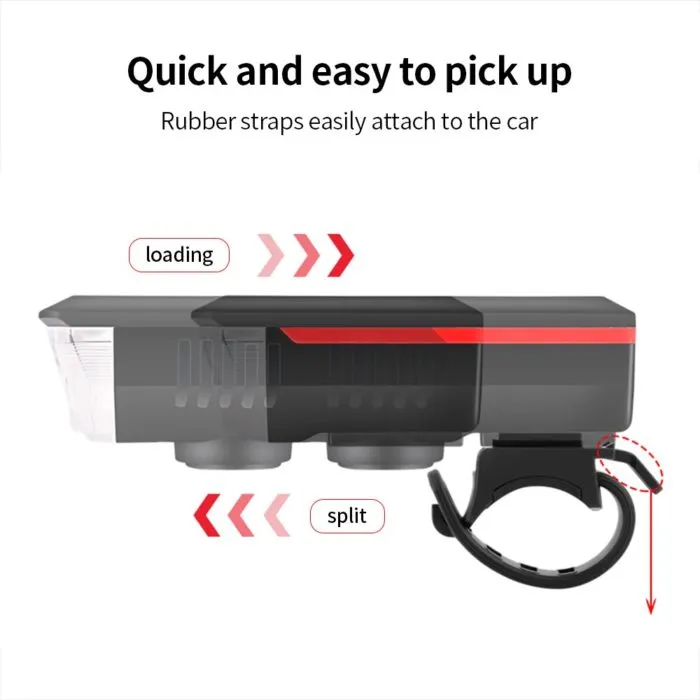 ⁦פנס סולארי לאופניים עם צופר 120 דציבל וטעינת USB⁩ – תמונה ⁦3⁩