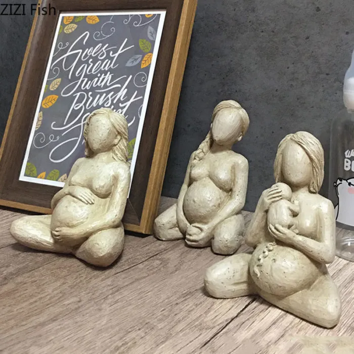 ⁦פסלונים אישה בהיריון – סט 3 פסלים בעיצוב כפרי וייחודי⁩ – תמונה ⁦3⁩