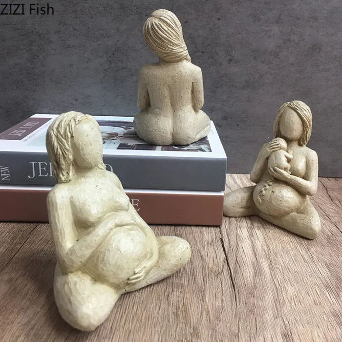 ⁦פסלונים אישה בהיריון – סט 3 פסלים בעיצוב כפרי וייחודי⁩ – תמונה ⁦2⁩