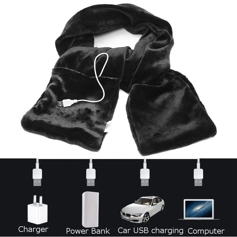 צעיף חימום חשמלי USB עם כיסי כפפה לחורף – תמונה 3