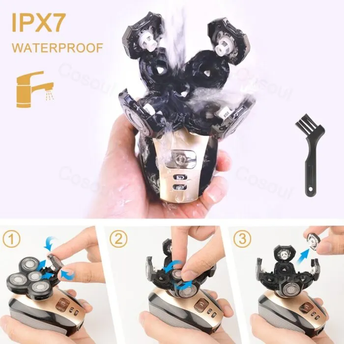מכונת גילוח 5 ראשים גמישים לפנים וקרחת עמידה במים – תמונה 7
