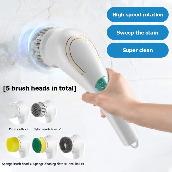 ⁦מברשת חשמלית נטענת USB עם 5 ראשים לניקוי מטבח ואמבטיה⁩ – תמונה ⁦6⁩