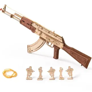 פאזל עץ רובה AK47 יורה גומיות - צעצוע אינטראקטיבי