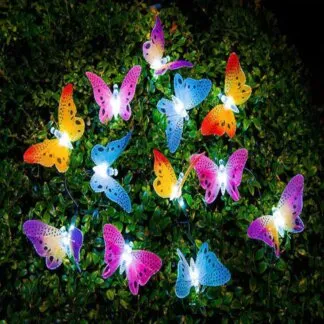 פרפרים סולאריים לגינה עם תאורת LED צבעונית - סט 12 יחידות