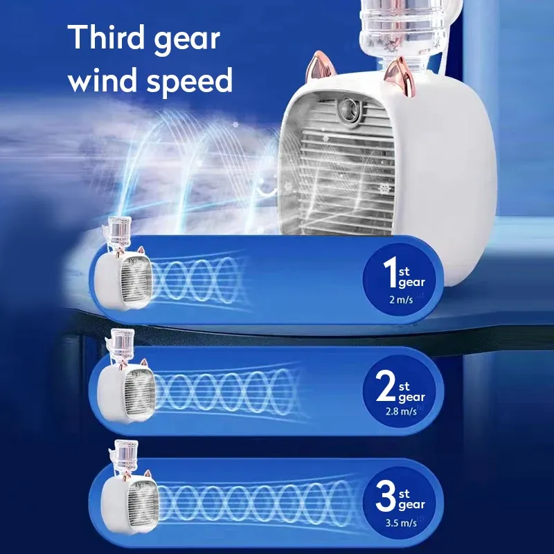 מיני מאוורר נייד נטען עם מיכל מים וריסוס USB – תמונה 3