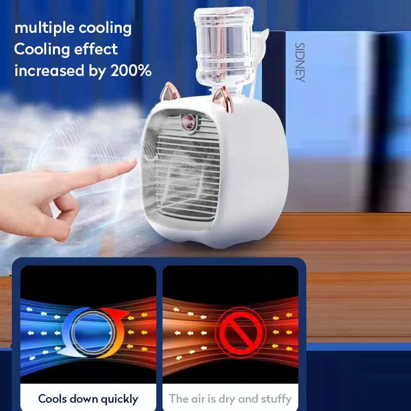 מיני מאוורר נייד נטען עם מיכל מים וריסוס USB – תמונה 2