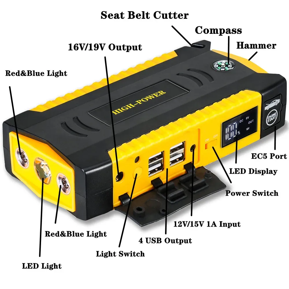⁦בוסטר התנעה לרכב 16,000 mAh עם מטען ומתאם לפטופ⁩ – תמונה ⁦4⁩