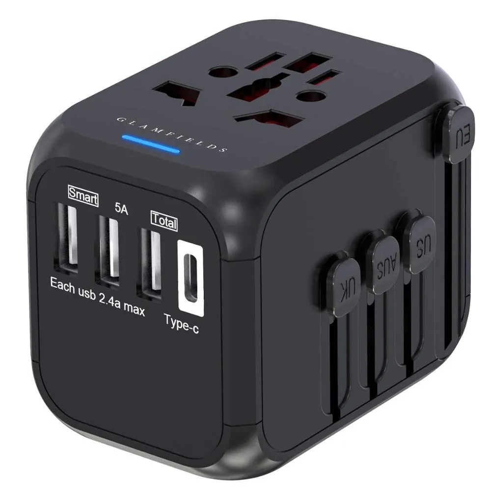 מטען נסיעות אוניברסלי עם USB, Type-C וחיבור לכל העולם