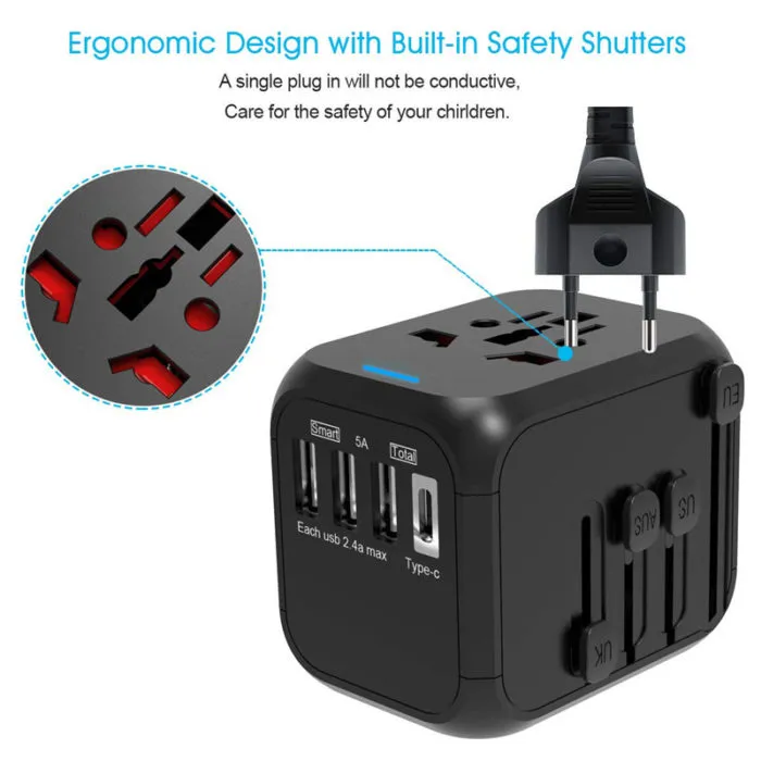 ⁦מטען נסיעות אוניברסלי עם USB, Type-C וחיבור לכל העולם⁩ – תמונה ⁦5⁩