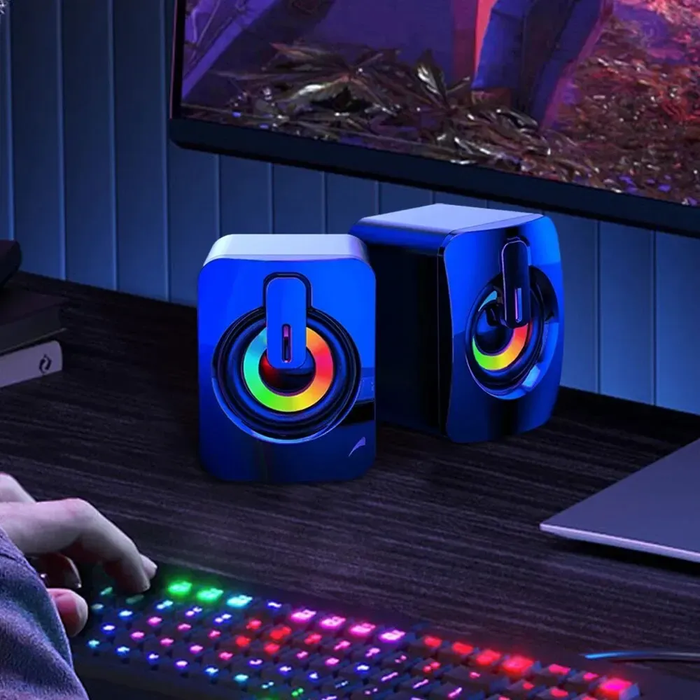 ⁦רמקולים למחשב HiFi סטריאו עם USB, LED ומיקרופון מובנה⁩ – תמונה ⁦2⁩