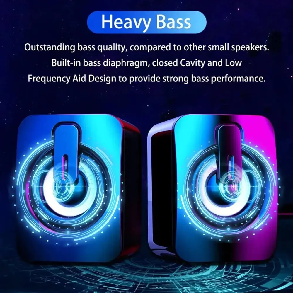 ⁦רמקולים למחשב HiFi סטריאו עם USB, LED ומיקרופון מובנה⁩ – תמונה ⁦3⁩