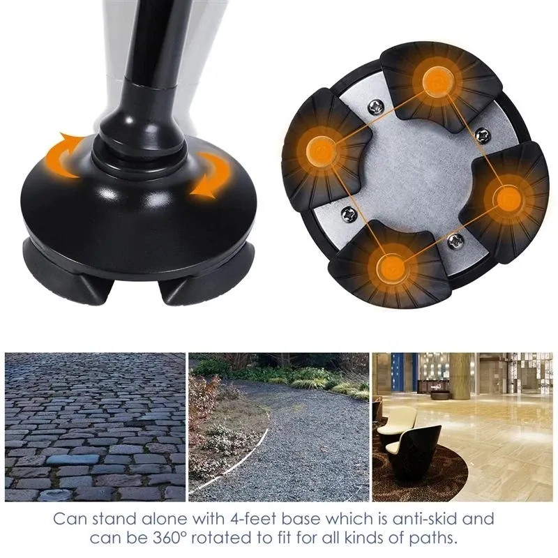 ⁦מקל הליכה מתקפל טלסקופי עם פנס LED, אזעקה ובסיס 4 רגליים⁩ – תמונה ⁦3⁩