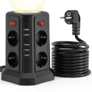 מגדל שקעי חשמל עם USB - 8 שקעים, 5 חיבורי USB ומפסקים נפרדים