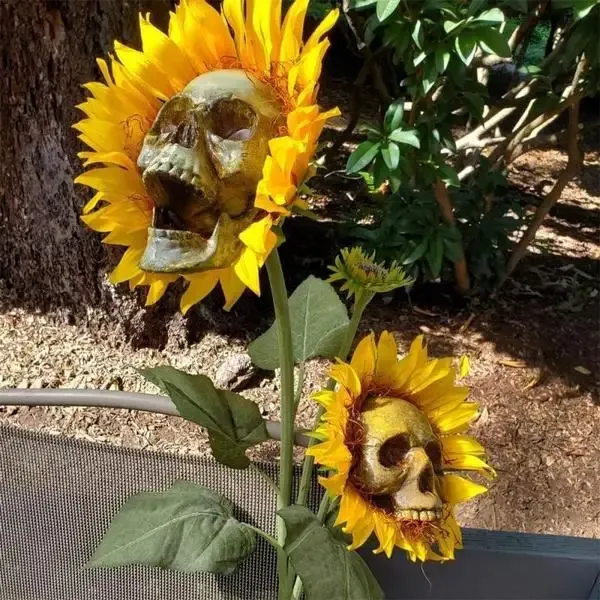 ⁦קישוט גולגולת פרחי חמנייה בסגנון גותי לעיצוב הבית⁩ – תמונה ⁦5⁩