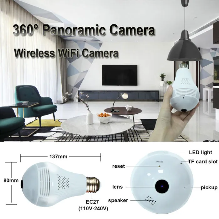 ⁦מנורה עם מצלמת מעקב 360° WiFi, רמקול ומיקרופון⁩ – תמונה ⁦2⁩