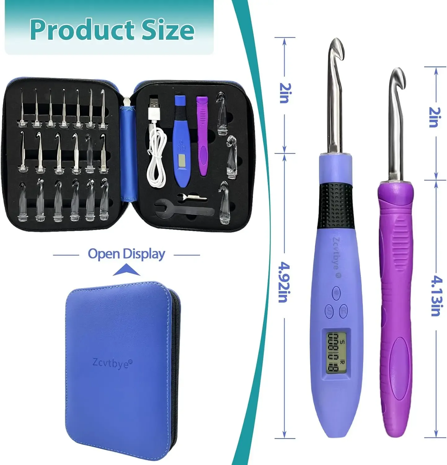 ⁦סט מסרגות עם תאורת LED ומונה דיגיטלי - 18 ראשים מתחלפים, טעינת USB⁩ – תמונה ⁦6⁩