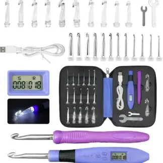 סט מסרגות עם תאורת LED ומונה דיגיטלי - 18 ראשים מתחלפים, טעינת USB