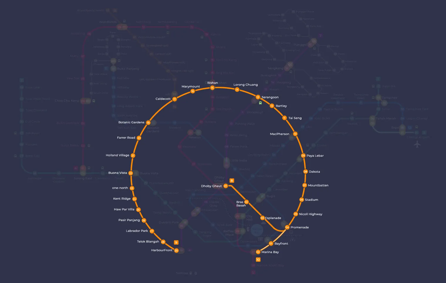 Circle Line map showing Tai Seng MRT station (CC11)