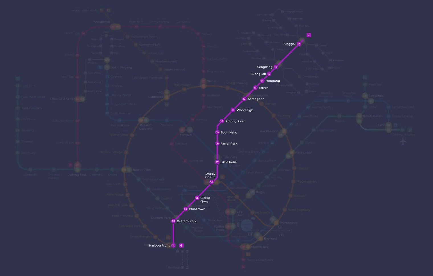 North East Line map showing Boon Keng MRT station (NE9)