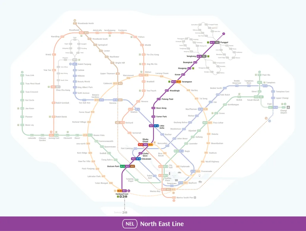 North East Line Map 1 North East Line (purple line) MRT map with all stations
