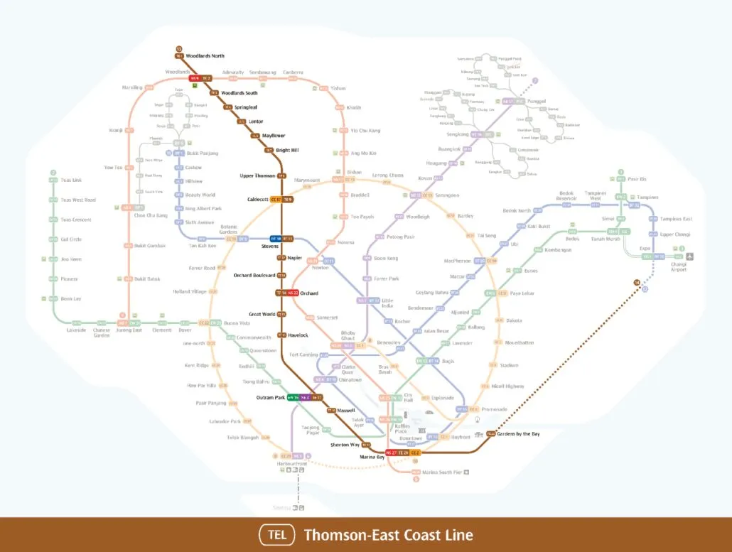 Thomson-East Coast Line 1 Thomson-East Coast Line (brown line) MRT map with all stations