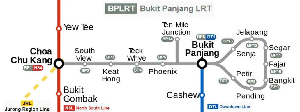 Bukit Panjang LRT map showing Bangkit LRT station (BP9)