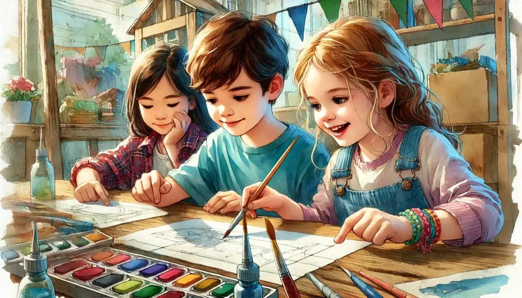 Wie deine Kinder spielerisch lernen und erst noch glücklich sind 8 Drei glückliche Kinder malen an einem Tisch