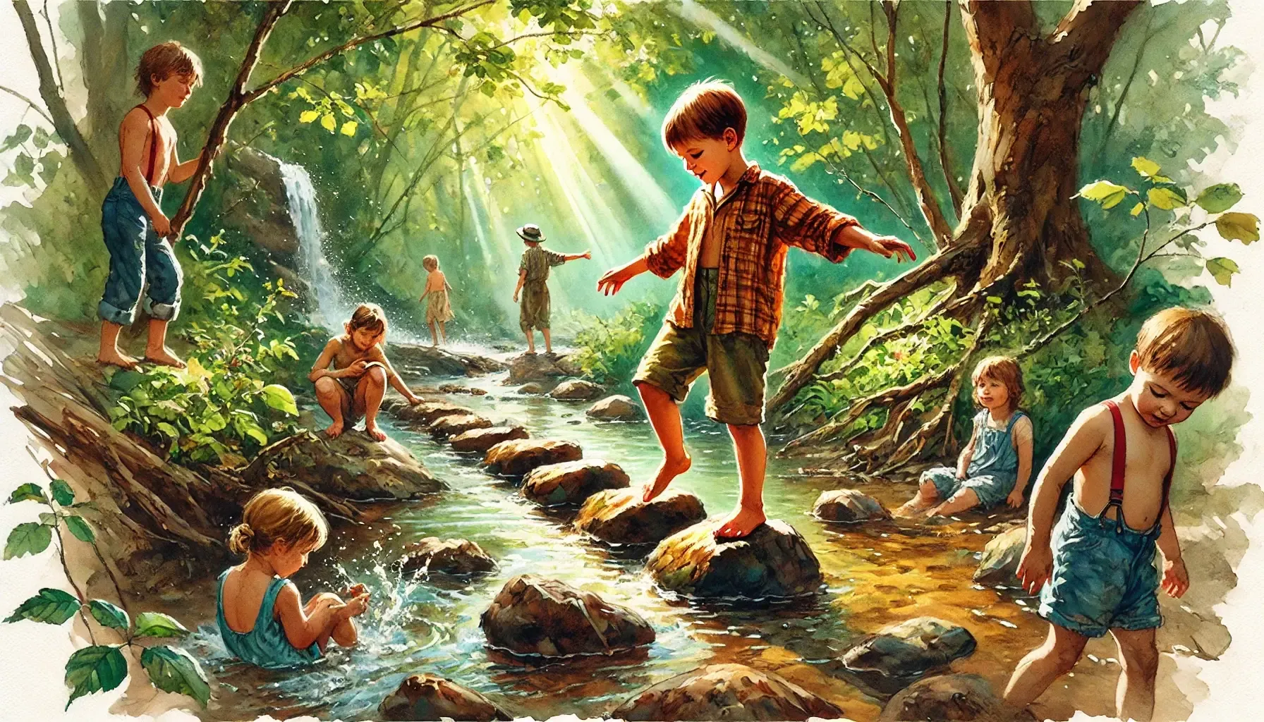 Kinder beim Spielen am Wasser