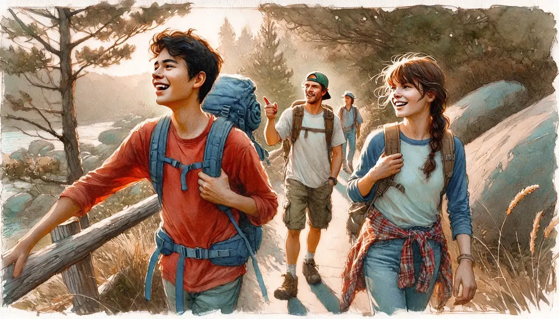 Spiel dein Leben – Entwicklungsraum für spielbasierte Entfaltung 6 Drei Jugendliche beim Wandern