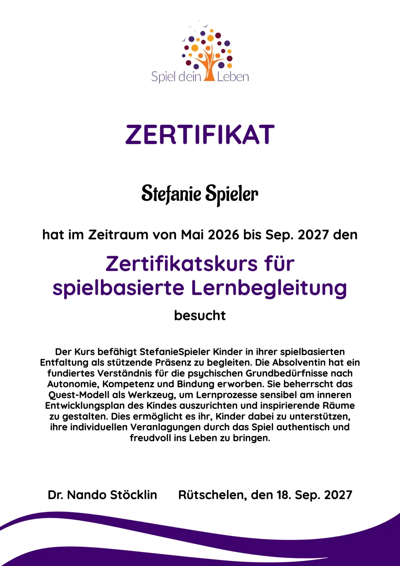 Lernbegleitungsausbildung für spielbasierte Entfaltung 12 Zertifikat für spielbasierte Lernbegleitung