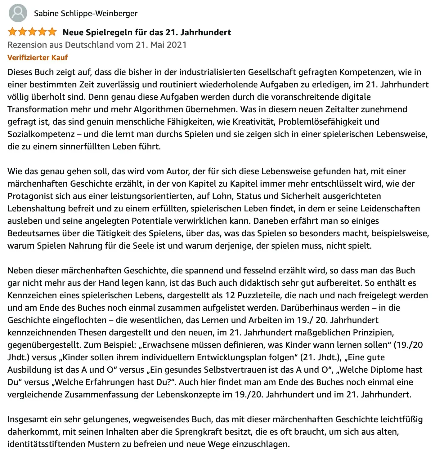Buch 'Spiel dein Leben - über die Leichtigkeit des Lebens' 14 Buchrezension von Spiel dein Leben von Sabine Schlippe-Weinberger