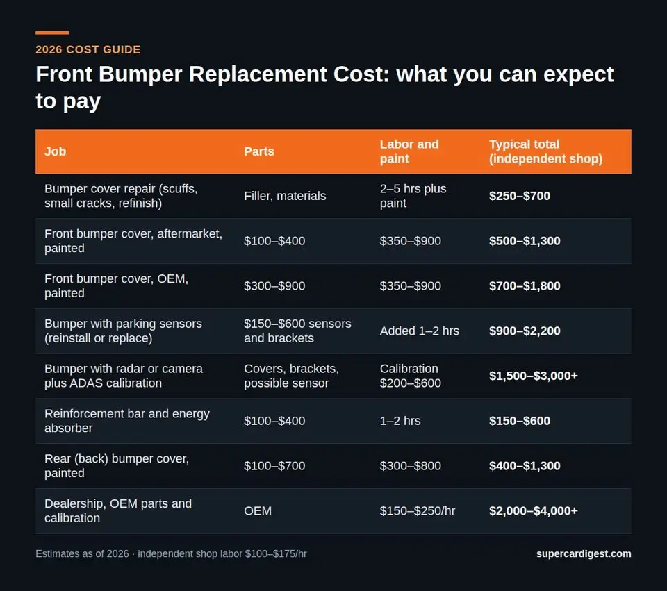 Front Bumper Replacement Cost at a glance: 2026 price ranges