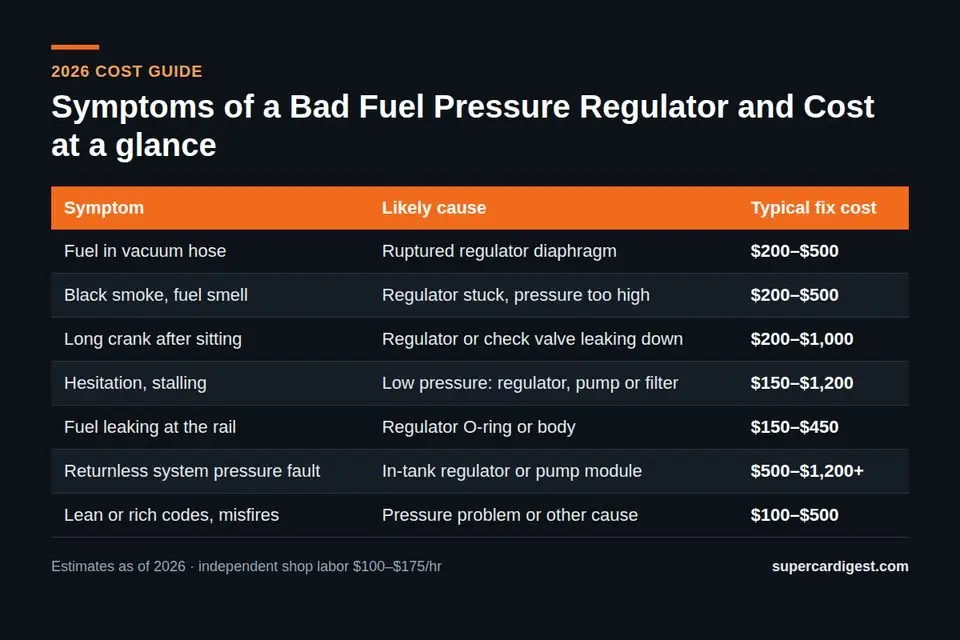 Symptoms of a Bad Fuel Pressure Regulator and Cost at a glance: 2026 price ranges