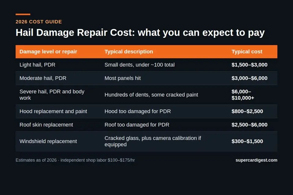 Hail Damage Repair Cost at a glance: 2026 price ranges