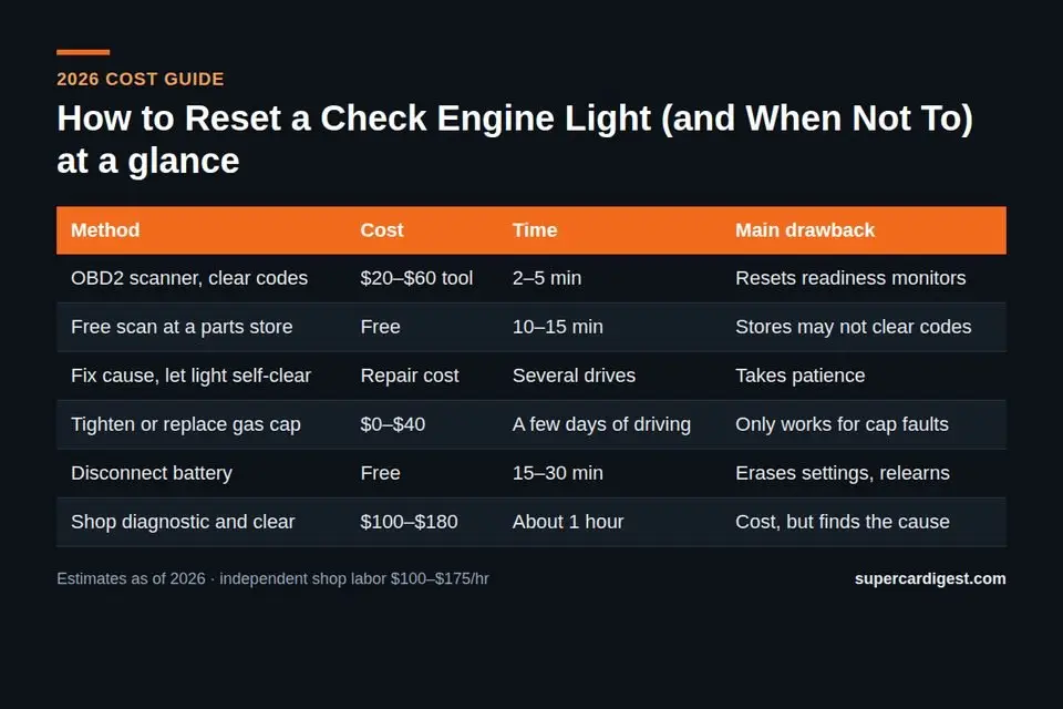 How to Reset a Check Engine Light (and When Not To) at a glance: 2026 price ranges
