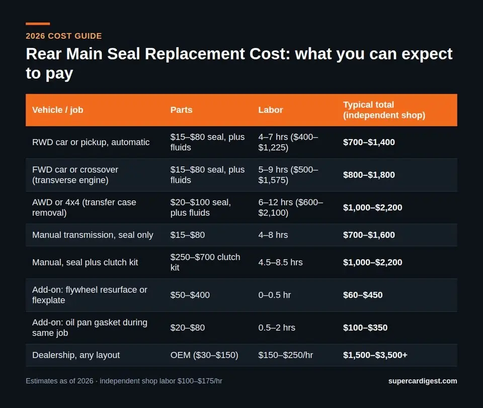 Rear Main Seal Replacement Cost at a glance: 2026 price ranges
