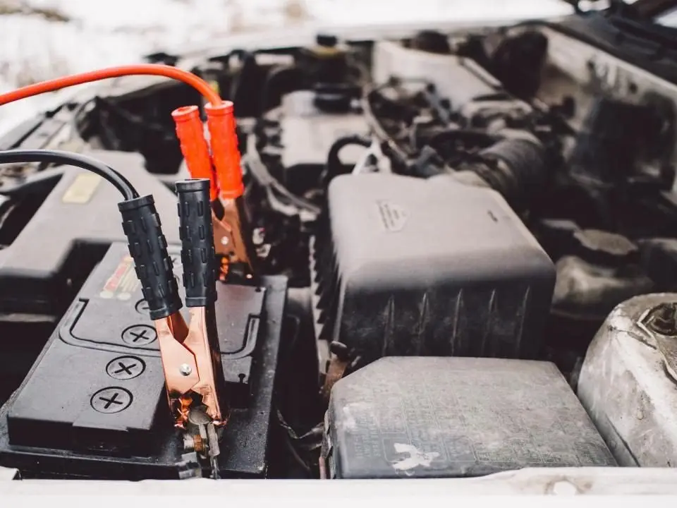 Jumper cables on a car battery, the first test before blaming a bad starter